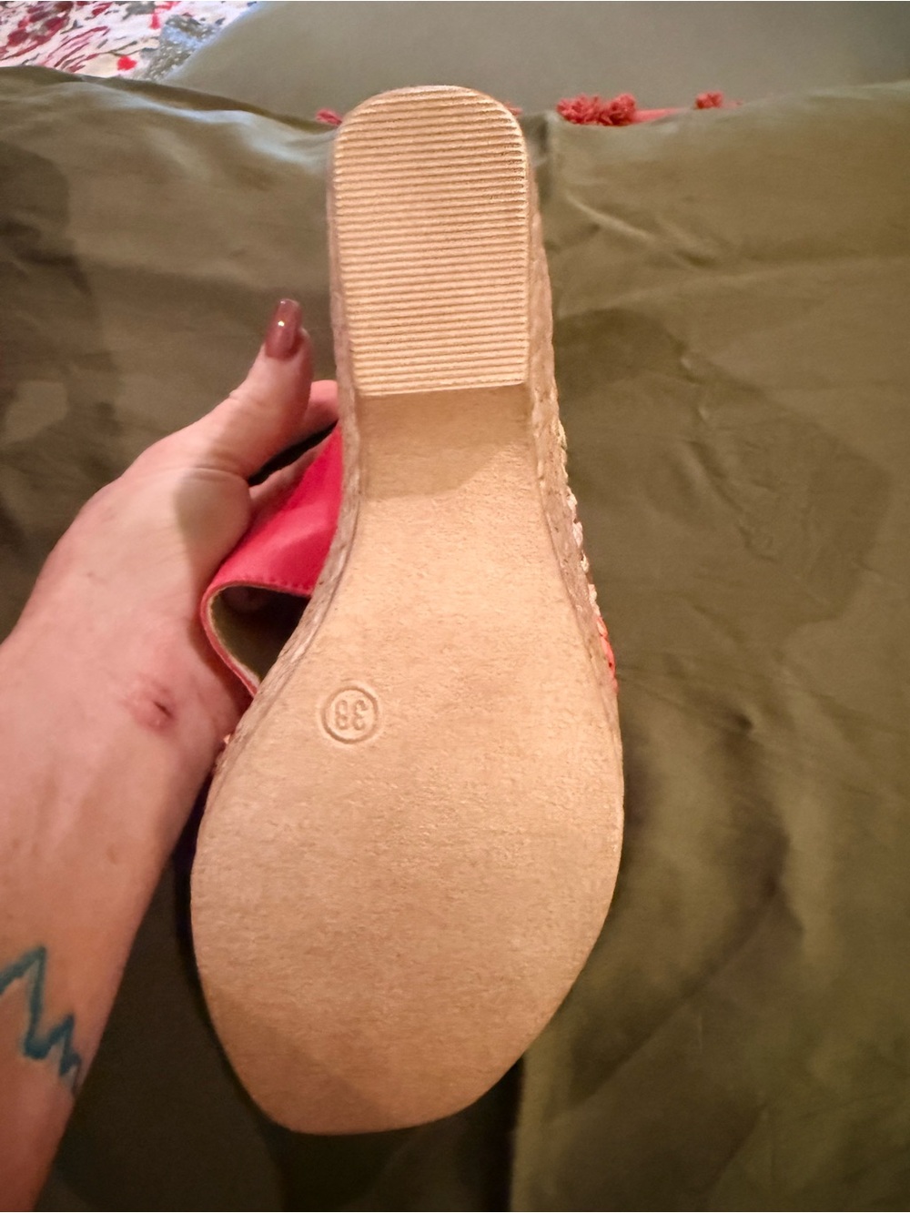 Spring Step Red Multicolor Raffia Wedge Mules - Picture 12 of 14